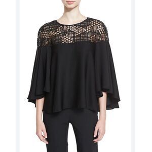 MILLY Sequined 3/4 Bell Sleeve Silk Blend Blouse Size 8